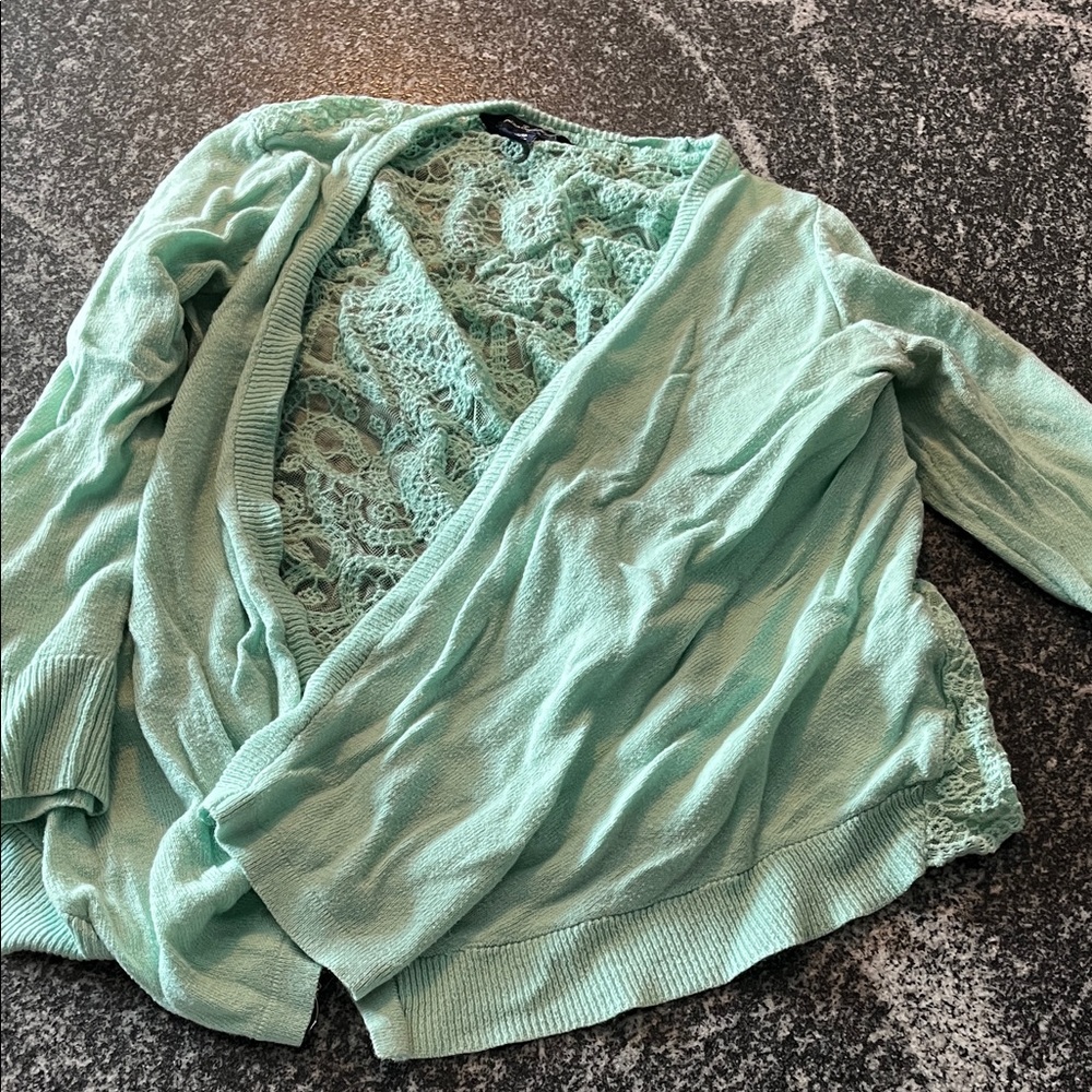 Mint Green Lace Back Open Cardigan